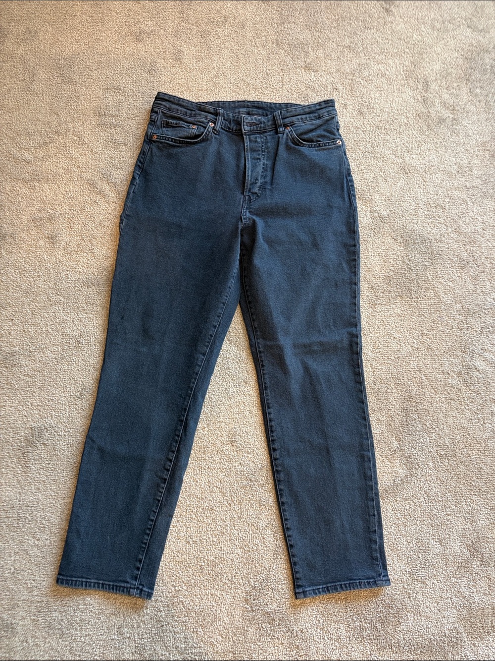 H&M Women's High-Rise Straight Jeans in Dark Blue Wash